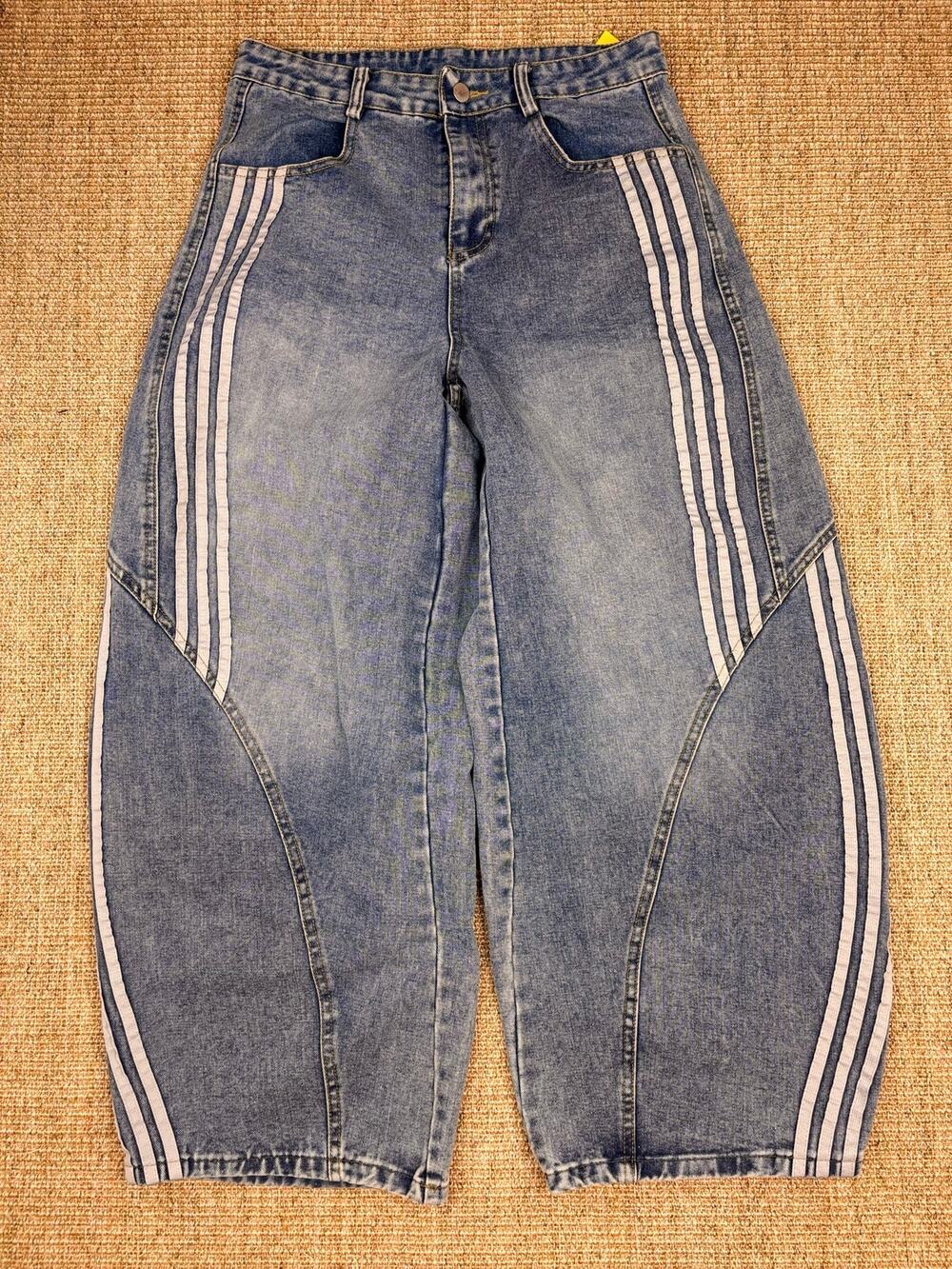 🏁 Innovare Denim Striped Barrel Leg Jeans | M | Statement Denim